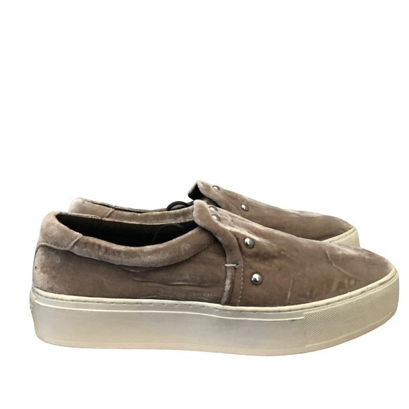 Rebecca Minkoff Noelle Beige Cream Studded Velvet Slip On Sneakers 9.5 - Picture 1 of 7